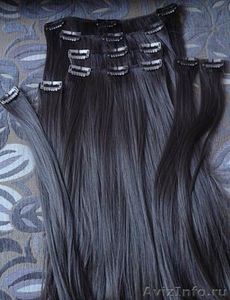 Искусственные волосы на заколках, НОВЫЕ!!! 60 СМ,черные. - Изображение #1, Объявление #535062